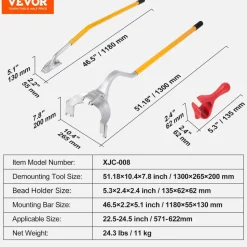 VEVOR Tire Mount Demount Tool, 22.5-24.5 inch Manual Steel Tire Changer Mount Demount Removal Tool, with Extra bead holder, Tubeless Truck Bead Breaker, 3 PCS Tire Changing Tools, Orange