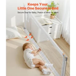 VEVOR Toddler Bed Rail, Kids Beds Guard Rail with Reinforced Iron Pipe and Oxford Cloth, Adjustable Height Bed Side Railing, Portable Guard Bumper Barrier for Crib, Bunk, 78.74 x 35.04 in, 1 Piece