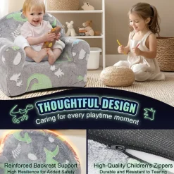 VEVOR Toddler Chair, Kids Armchair Comfy, Toddler Couch Sofa Bed Glow in The Dark, Kids Chair Seat Playroom Furniture for Kids Girls & Boys, Grey