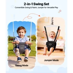 VEVOR Toddler Swing and Jumper, 2 in 1 Swing Set and Bouncer, Soft Cushion with Foldable A-Frame Metal Stand, Heavy-Duty Thick Ropes, Easy to Install and Store, for Indoor or Outdoor Play, Black