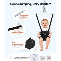 VEVOR Toddler Swing and Jumper, 2 in 1 Swing Set and Bouncer, Soft Cushion with Foldable A-Frame Metal Stand, Heavy-Duty Thick Ropes, Easy to Install and Store, for Indoor or Outdoor Play, Black