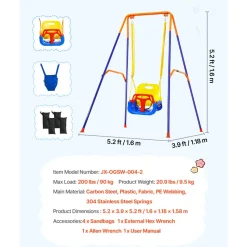 VEVOR Toddler Swing and Jumper, 2 in 1 Swing Set and Bouncer, Thick Plastic Seat with Foldable A-Frame Metal Stand, Reinforced with 4 Sandbags, Easy to Install and Store, for Indoor or Outdoor Play