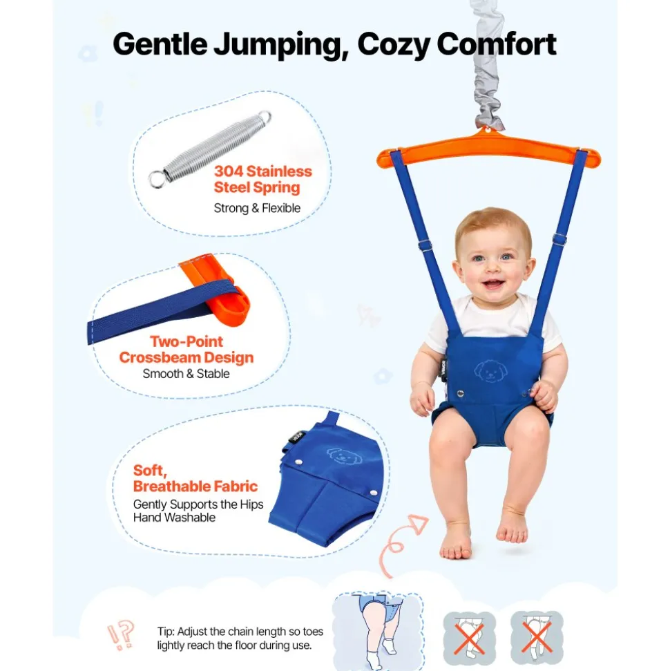 VEVOR Toddler Swing and Jumper, 2 in 1 Swing Set and Bouncer, Thick Plastic Seat with Foldable A-Frame Metal Stand, Reinforced with 4 Sandbags, Easy to Install and Store, for Indoor or Outdoor Play