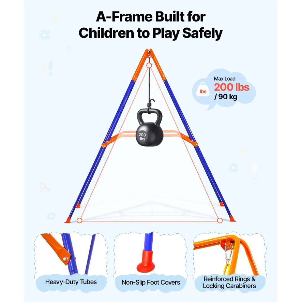 VEVOR Toddler Swing and Jumper, 2 in 1 Swing Set and Bouncer, Thick Plastic Seat with Foldable A-Frame Metal Stand, Reinforced with 4 Sandbags, Easy to Install and Store, for Indoor or Outdoor Play