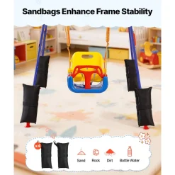 VEVOR Toddler Swing and Jumper, 2 in 1 Swing Set and Bouncer, Thick Plastic Seat with Foldable A-Frame Metal Stand, Reinforced with 4 Sandbags, Easy to Install and Store, for Indoor or Outdoor Play