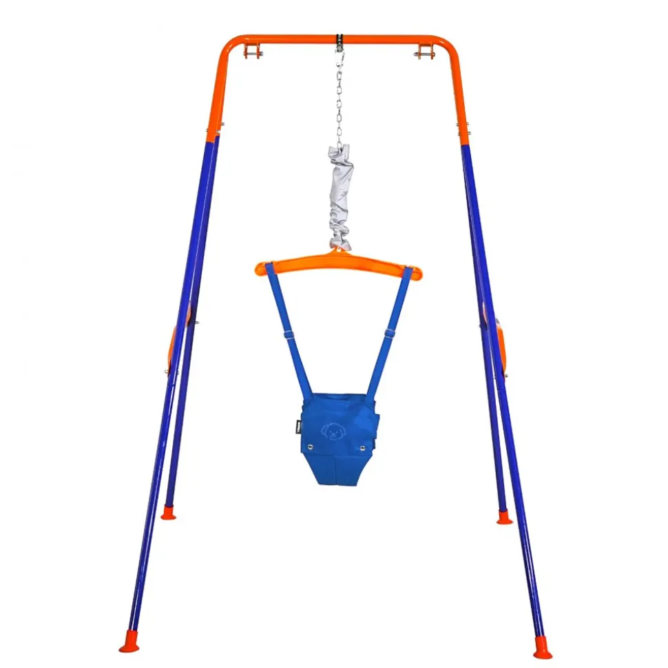 VEVOR Toddler Swing and Jumper, 2 in 1 Swing Set and Bouncer, Thick Plastic Seat with Foldable A-Frame Metal Stand, Reinforced with 4 Sandbags, Easy to Install and Store, for Indoor or Outdoor Play