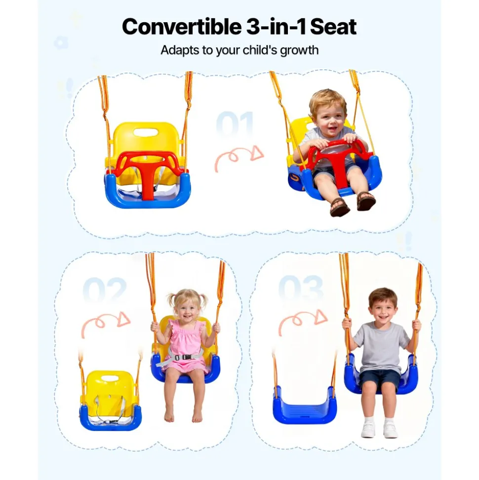 VEVOR Toddler Swing and Jumper, 2 in 1 Swing Set and Bouncer, Thick Plastic Seat with Foldable A-Frame Metal Stand, Reinforced with 4 Sandbags, Easy to Install and Store, for Indoor or Outdoor Play