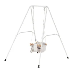 VEVOR Toddler Swing and Jumper, 2 in 1 Swing Set and Bouncer, Soft Cushion with Foldable A-Frame Metal Stand, Heavy-Duty Thick Ropes, Easy to Install and Store, for Indoor or Outdoor Play, Gray