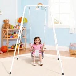 VEVOR Toddler Swing and Jumper, 2 in 1 Swing Set and Bouncer, Soft Cushion with Foldable A-Frame Metal Stand, Heavy-Duty Thick Ropes, Easy to Install and Store, for Indoor or Outdoor Play, Gray