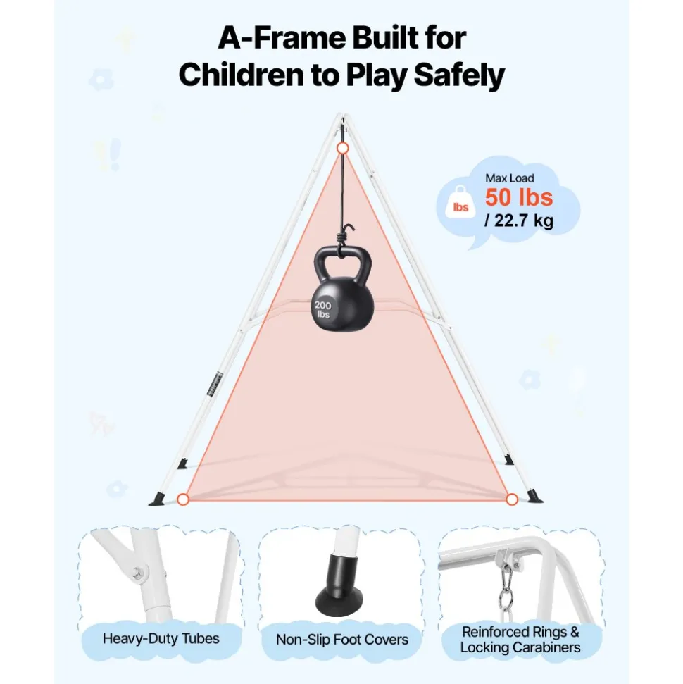 VEVOR Toddler Swing and Jumper, 2 in 1 Swing Set and Bouncer, Soft Cushion with Foldable A-Frame Metal Stand, Heavy-Duty Thick Ropes, Easy to Install and Store, for Indoor or Outdoor Play, Gray