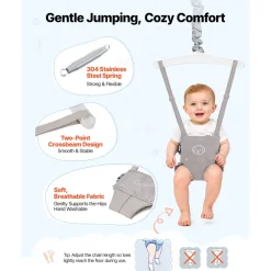 VEVOR Toddler Swing and Jumper, 2 in 1 Swing Set and Bouncer, Soft Cushion with Foldable A-Frame Metal Stand, Heavy-Duty Thick Ropes, Easy to Install and Store, for Indoor or Outdoor Play, Gray