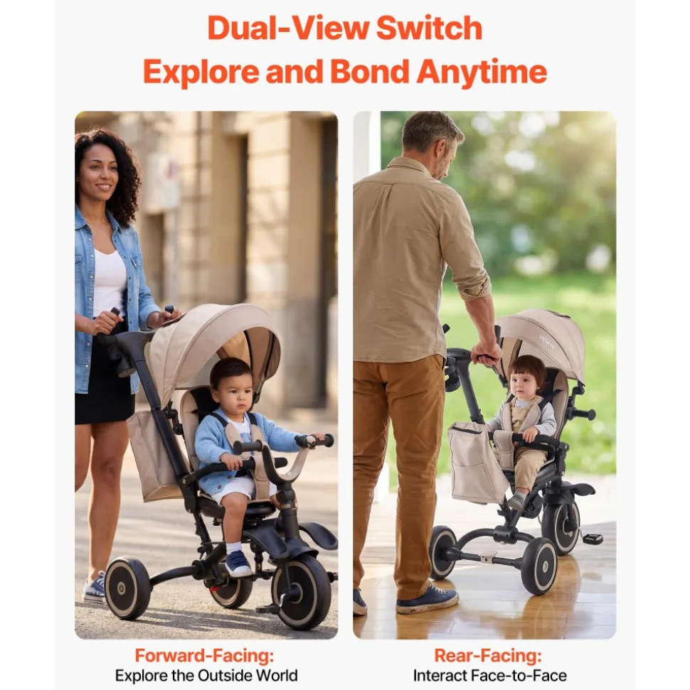VEVOR Toddler Tricycle & Stroller for 18 Months to 5 Year Old, 7-in-1 Kids Trike with Parent Push Handle, Canopy, Rotating Seat and Storage, Tricycle for Toddlers, Birthday Toy for Boys and Girls