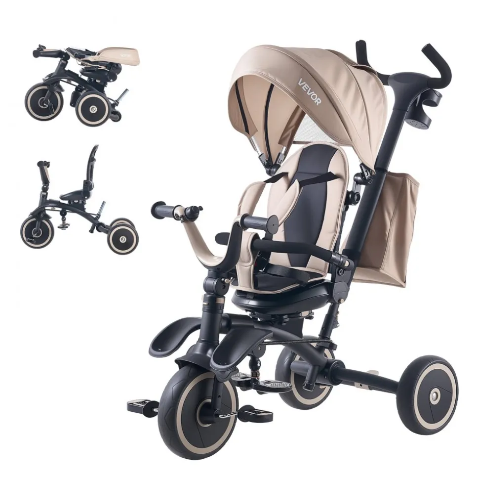 VEVOR Toddler Tricycle & Stroller for 18 Months to 5 Year Old, 7-in-1 Kids Trike with Parent Push Handle, Canopy, Rotating Seat and Storage, Tricycle for Toddlers, Birthday Toy for Boys and Girls