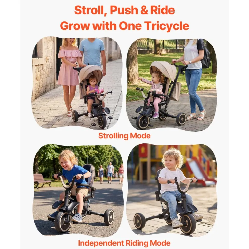 VEVOR Toddler Tricycle & Stroller for 18 Months to 5 Year Old, 7-in-1 Kids Trike with Parent Push Handle, Canopy, Rotating Seat and Storage, Tricycle for Toddlers, Birthday Toy for Boys and Girls