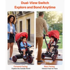 VEVOR Toddler Tricycle & Stroller for 1-5 Year Old, 6-in-1 Kids Trike with Parent Push Handle, Canopy, Adjustable Seat and Storage, Tricycle for Toddlers, Birthday Toy for Boys and Girls, Red/Black