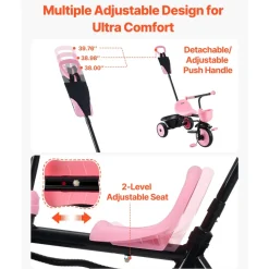 VEVOR Toddler Tricycle & Stroller for 18 Months to 5 Year Old, Kids Trike with Parent Push Handle, Adjustable Seat & Storage for Outdoor Play, Tricycle for Toddlers, Birthday Toy for Boys and Girls