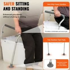 VEVOR Toilet Safety Rail, Bathroom Toilet Seat Frame, Adjustable Width & Height Fit Most Toilets, Supports 300lbs, Toilet Handles Grab Bars with Padded Armrests for Handicap, Disabled, Seniors