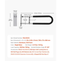 VEVOR Toilet Safety Rail, 30 Inch U-Shaped Handicap Grab Bar, Foldable Senior Safety Pole, Flip Up Toilet Grab Bars with Anti-Slip Handle, 300 Lbs Load Capacity Security Handrail with Paper Holder