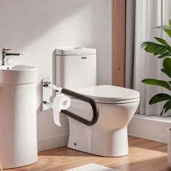 VEVOR Toilet Safety Rail, 30 Inch U-Shaped Handicap Grab Bar, Foldable Senior Safety Pole, Flip Up Toilet Grab Bars with Anti-Slip Handle, 300 Lbs Load Capacity Security Handrail with Paper Holder
