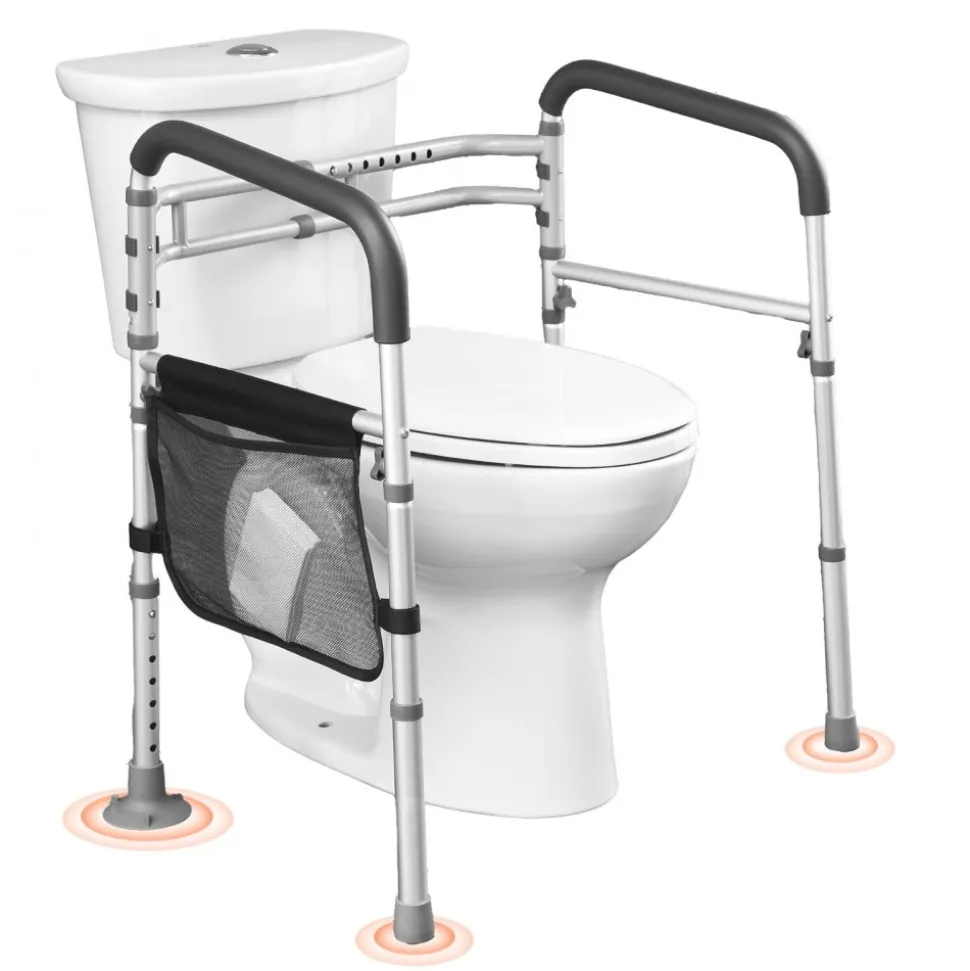 VEVOR Toilet Safety Rail, 300 LBS Foldable Toilet Seat with Non-Slip Handles, Portable Versatile Toilet Handrails with Reinforced Aluminum Alloy Tube, Fit for Seniors, Pregnant Women & the Injured