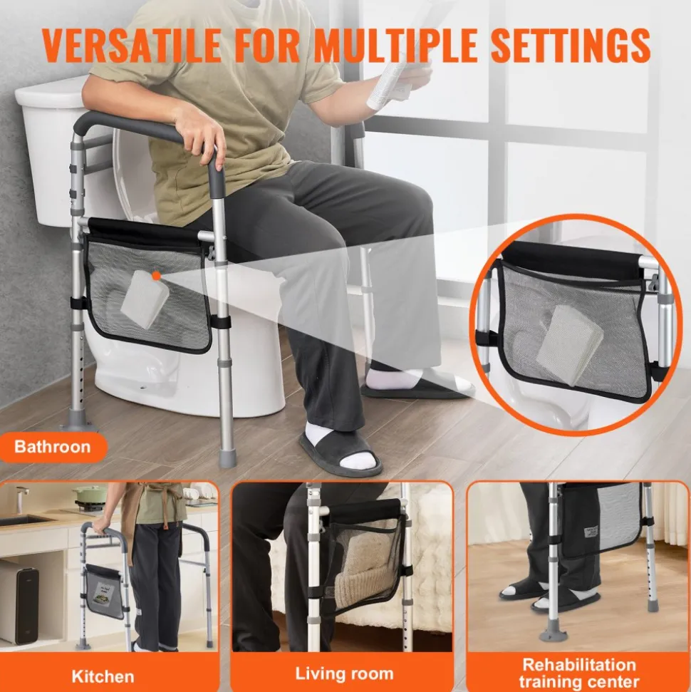 VEVOR Toilet Safety Rail, 300 LBS Foldable Toilet Seat with Non-Slip Handles, Portable Versatile Toilet Handrails with Reinforced Aluminum Alloy Tube, Fit for Seniors, Pregnant Women & the Injured