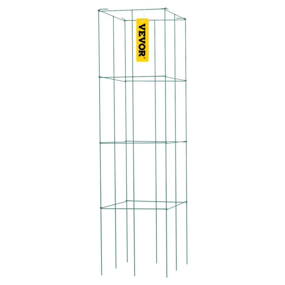 VEVOR Tomato Cages, 11.8" x 11.8" x 46.1", 10 Packs Square Plant Support Cages, Silver PVC-Coated Steel Tomato Towers for Climbing Vegetables, Plants, Flowers, Fruits