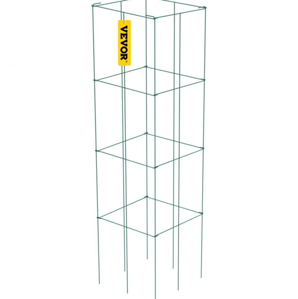 VEVOR Tomato Cages, 11.8" x 11.8" x 46.1", 10 Packs Square Plant Support Cages, Silver PVC-Coated Steel Tomato Towers for Climbing Vegetables, Plants, Flowers, Fruits