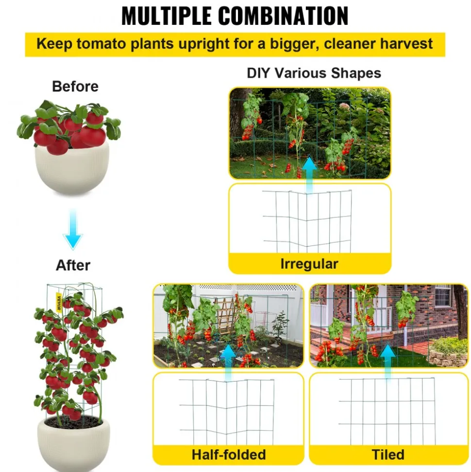 VEVOR Tomato Cages, 11.8" x 11.8" x 46.1", 10 Packs Square Plant Support Cages, Silver PVC-Coated Steel Tomato Towers for Climbing Vegetables, Plants, Flowers, Fruits