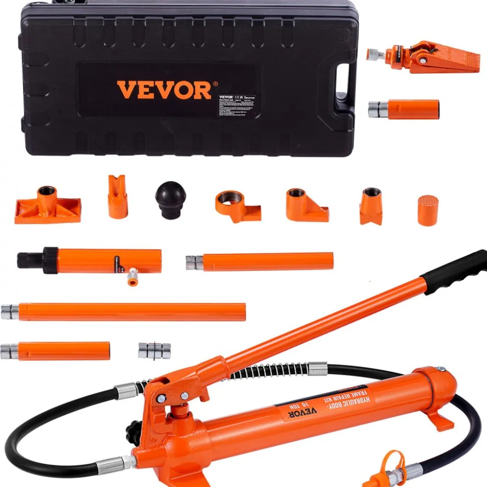 VEVOR 10 Ton Porta Power Kit, Hydraulic Ram with Pump, Car Jack with 4.6 ft/1.4 m Oil Hose, Bent Frame Repair Tool with Storage Case for Automotive, Garage, Heavy Equipment, Mechanic (22046 LBS)