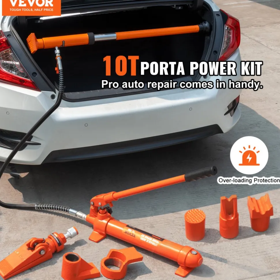 VEVOR 10 Ton Porta Power Kit, Hydraulic Ram with Pump, Car Jack with 4.6 ft/1.4 m Oil Hose, Bent Frame Repair Tool with Storage Case for Automotive, Garage, Heavy Equipment, Mechanic (22046 LBS)