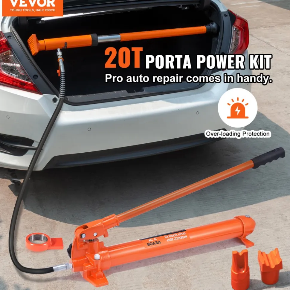 VEVOR 20 Ton Porta Power Kit, Portable Hydraulic Jack with 4.6 ft/1.4 m Oil Hose, Car Frame Repair Tool with Storage Case for Automotive, Heavy Equipment, Mechanic (44000 LBS)