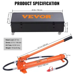 VEVOR 20 Ton Porta Power Kit, Portable Hydraulic Jack with 4.6 ft/1.4 m Oil Hose, Car Frame Repair Tool with Storage Case for Automotive, Heavy Equipment, Mechanic (44000 LBS)