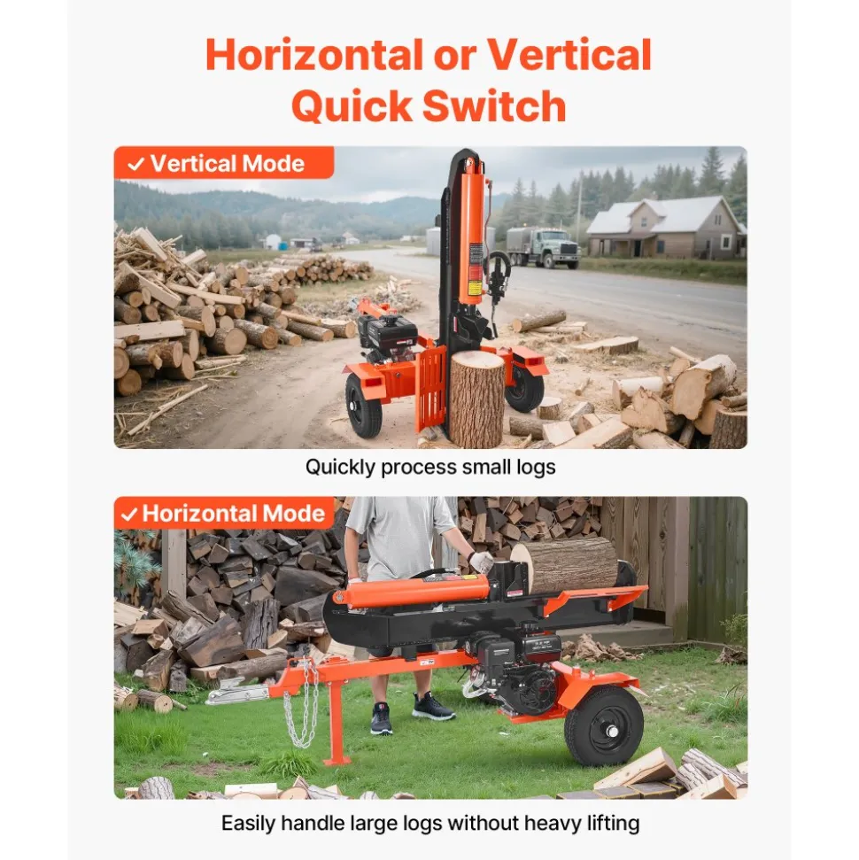 VEVOR 30 Tons Log Splitter, 306CC Engine, Powered Wood Splitter with 2" Ball Coupler, Auto Return, Vertical & Horizontal Mode, Firewood Splitting Wedge Machine for Forestry Harvest