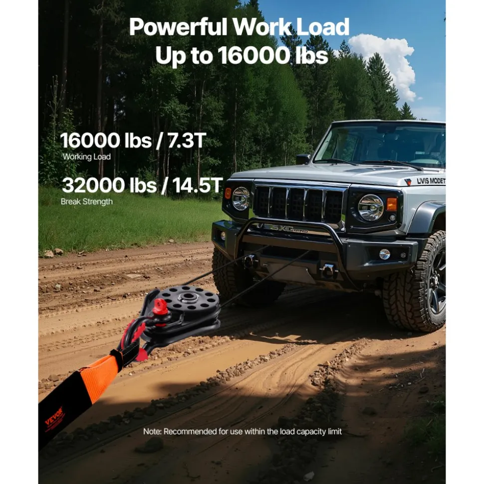 VEVOR 14.5 Ton Snatch Block for Winch Recovery, Heavy Duty 32,000 lbs Break Strength, Work with 3/8 inch Rope, Compact Offroad Recovery Accessory for Towing & Recovery on Truck, Tractor, ATV & UTV