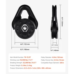 VEVOR 14.5 Ton Snatch Block for Winch Recovery, Heavy Duty 32,000 lbs Break Strength, Work with 3/8 inch Rope, Compact Offroad Recovery Accessory for Towing & Recovery on Truck, Tractor, ATV & UTV