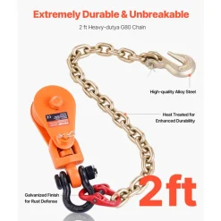 VEVOR 2 Ton Snatch Block with G80 Chain, Swivel Shackle, 3