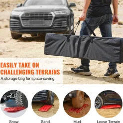 VEVOR 10 TON Traction Boards with PP Material, Recovery Boards for Off-road Vehicles/Cars/Pickups/SUVs/RVs, Pair Tire Traction Mats on Snow, Sand, Mud and Loose Terrain, Storage Bag, Long, Red