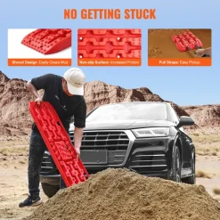 VEVOR 10 TON Traction Boards with PP Material, Recovery Boards for Off-road Vehicles/Cars/Pickups/SUVs/RVs, Pair Tire Traction Mats on Snow, Sand, Mud and Loose Terrain, Storage Bag, Long, Red