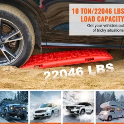 VEVOR 10 TON Traction Boards with PP Material, Recovery Boards for Off-road Vehicles/Cars/Pickups/SUVs/RVs, Pair Tire Traction Mats on Snow, Sand, Mud and Loose Terrain, Storage Bag, Long, Red
