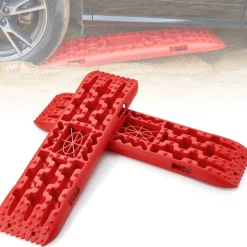 VEVOR 10 TON Traction Boards with PP Material, Recovery Boards for Off-road Vehicles/Cars/Pickups/SUVs/RVs, Pair Tire Traction Mats on Snow, Sand, Mud and Loose Terrain, Storage Bag, Long, Red