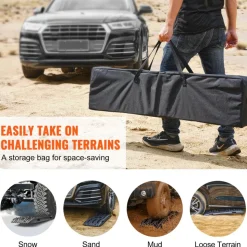 VEVOR 10 TON Traction Boards with PP Material, Recovery Boards for Off-road Vehicles/Cars/Pickups/SUVs/RVs, Pair Tire Traction Mats on Snow, Sand, Mud and Loose Terrain, Storage Bag, Long, Black