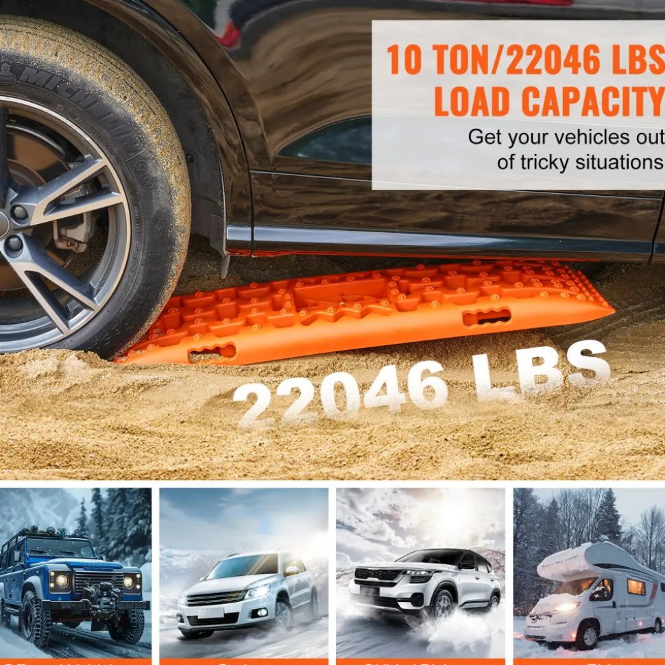 VEVOR 10 TON Traction Boards with PP Material, Recovery Boards for Off-road Vehicles/Cars/Pickups/SUVs/RVs, Pair Tire Traction Mats on Snow, Sand, Mud and Loose Terrain, Storage Bag, Long, Orange