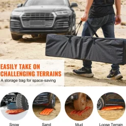 VEVOR 10 TON Traction Boards with PP Material, Recovery Boards for Off-road Vehicles/Cars/Pickups/SUVs/RVs, Pair Tire Traction Mats on Snow, Sand, Mud and Loose Terrain, Storage Bag, Long, Orange