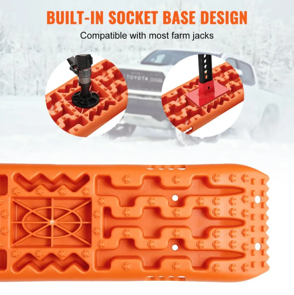 VEVOR 10 TON Traction Boards with PP Material, Recovery Boards for Off-road Vehicles/Cars/Pickups/SUVs/RVs, Pair Tire Traction Mats on Snow, Sand, Mud and Loose Terrain, Storage Bag, Long, Orange