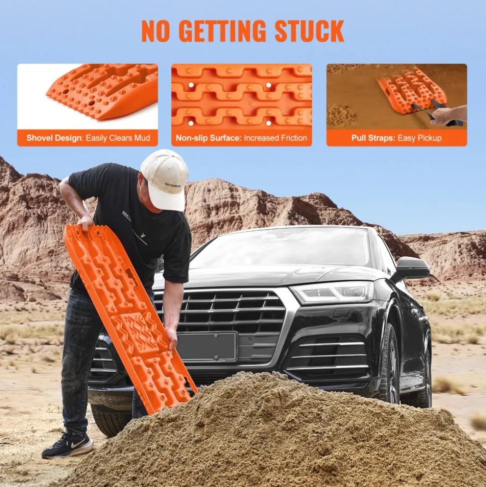 VEVOR 10 TON Traction Boards with PP Material, Recovery Boards for Off-road Vehicles/Cars/Pickups/SUVs/RVs, Pair Tire Traction Mats on Snow, Sand, Mud and Loose Terrain, Storage Bag, Long, Orange