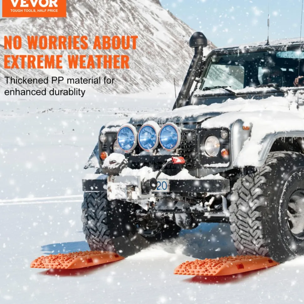 VEVOR 10 TON Traction Boards with PP Material, Recovery Boards for Off-road Vehicles/Cars/Pickups/SUVs/RVs, Pair Tire Traction Mats on Snow, Sand, Mud and Loose Terrain, Storage Bag, Long, Orange