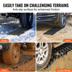 VEVOR 7 TON Traction Boards with TPR Material, Recovery Boards for Off-road Vehicles/Cars/Pickups/SUVs/RVs, Pair Tire Traction Mats on Snow, Sand, Mud and Loose Terrain, Storage Bags, Short, Black