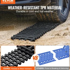 VEVOR 7 TON Traction Boards with TPR Material, Recovery Boards for Off-road Vehicles/Cars/Pickups/SUVs/RVs, Pair Tire Traction Mats on Snow, Sand, Mud and Loose Terrain, Storage Bags, Short, Black