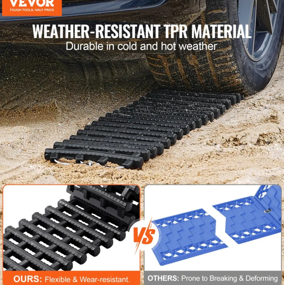 VEVOR 7 TON Traction Boards with TPR Material, Recovery Boards for Off-road Vehicles/Cars/Pickups/SUVs/RVs, Pair Tire Traction Mats on Snow, Sand, Mud and Loose Terrain, Storage Bags, Short, Black