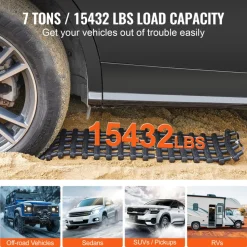 VEVOR 7 TON Traction Boards with TPR Material, Recovery Boards for Off-road Vehicles/Cars/Pickups/SUVs/RVs, Pair Tire Traction Mats on Snow, Sand, Mud and Loose Terrain, Storage Bags, Short, Black